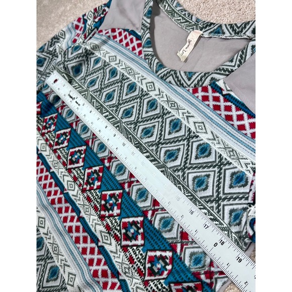 Banana‎ Lemon BOHO Tribal Print Long Sleeve Top Teal Red Women's Medium Sheer - Picture 3 of 6